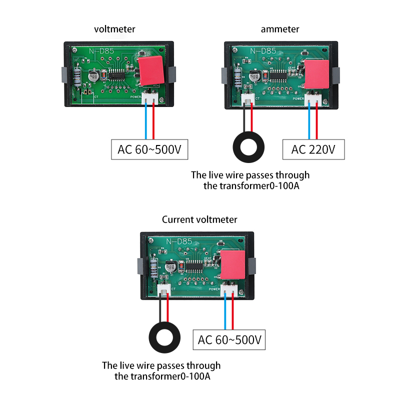 PHLTD D85-5035VA AC Voltage and Current Meter with High-Precision Digital Display and Dual Display for 220V, 380V Three-Phase AC, 60-500V Wiring Diagram