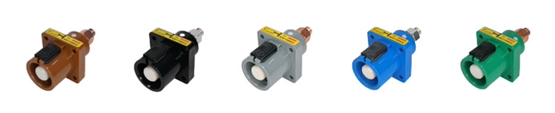 PHLTD 欧洲标准 150-400A 380V 单芯犀牛公插头 – 大电流舞台灯光连接器，颜色有棕色、黑色、灰色、蓝色和绿色。