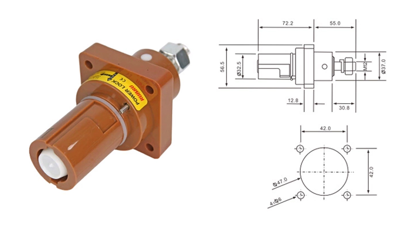 PHLTD 欧洲标准 150-400A 380V 单芯 Rhino 电源连接器 – 尺寸图
