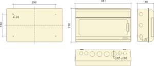 PHLTD IP66 户外防雨 PC 阻燃表面安装式配电箱空气开关保护箱 PC-18 电路尺寸图