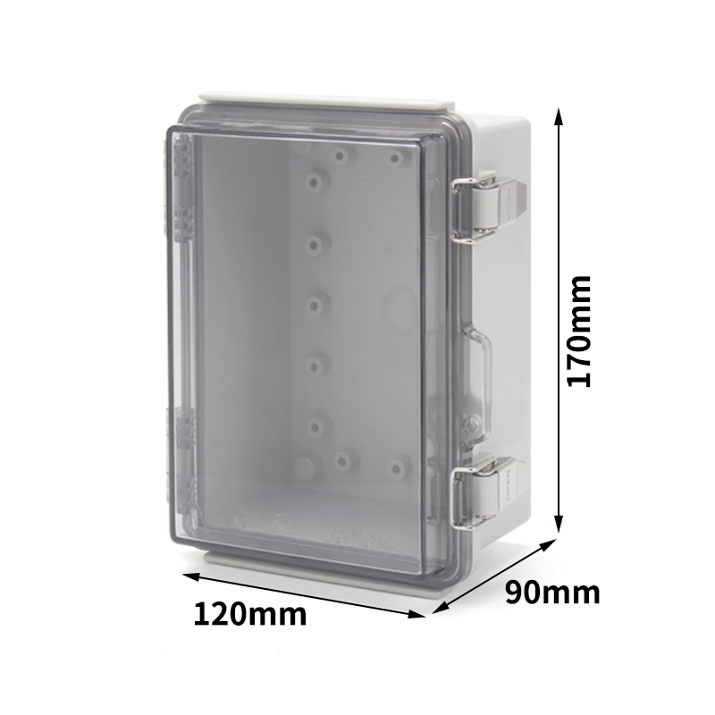 PHLTD Hinge Buckle Waterproof Box with BG Stainless Steel Buckle, ABS Plastic, Outdoor Monitoring Distribution Box, 170x120x90mm, Transparent Version