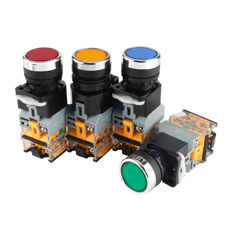 PHLTD LA38-11D Button Switch with Light, 220V, Self-locking, Self-resetting, Flat Head Control, LA38-11DN, 22MM Opening - 图片 2